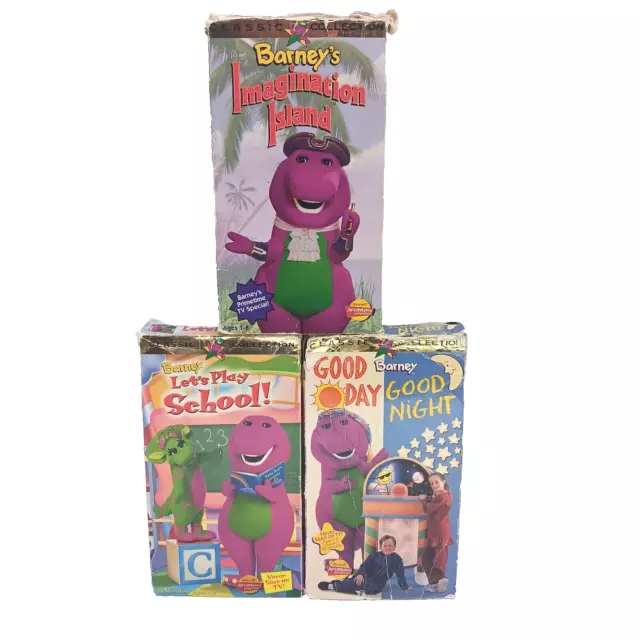 LOT OF 3 Barney The Purple Dinosaur VHS Tapes Imagination Island Play ...