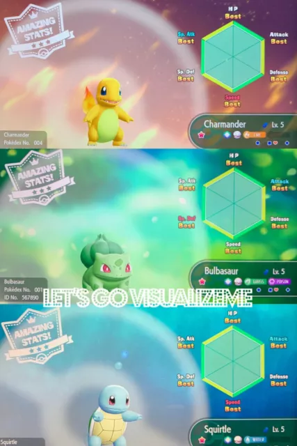 POKEMON LET'S GO Pikachu & Eevee - Shiny 6IV Charmander Squirtle ...