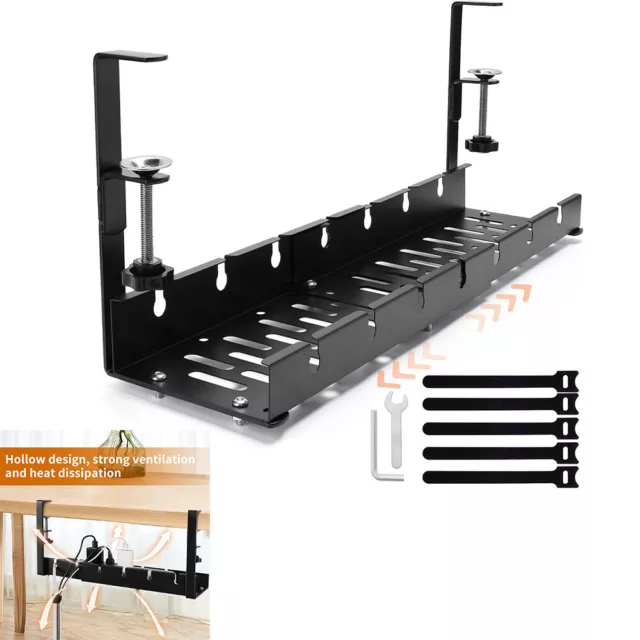 UNDER DESK CABLE Tray Management No Drill Tidy Wire Cord Storage Rack ...