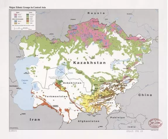 1992 MAP| MAJOR ethnic groups in Central Asia| Asia, Central|Ethnology ...