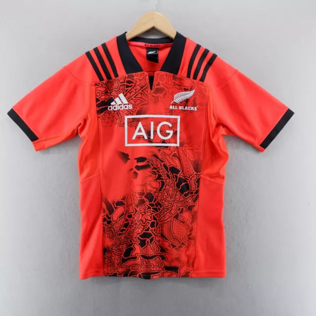 ADIDAS NEW ZEALAND All Blacks Rugby Shirt Medium Orange Training Jersey ...