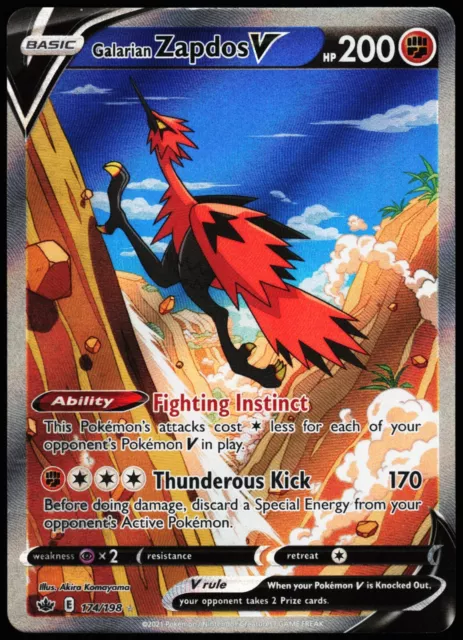 POKÉMON TCG GALARIAN Zapdos V Chilling Reign 174/198 Holo Full Art $44. ...