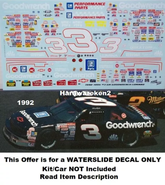 NASCAR DECAL # 3 Goodwrench 1992 Chevrolet Lumina Dale Earnhardt - 1/24 ...