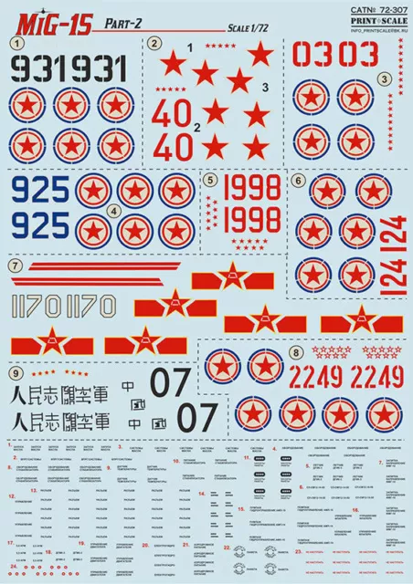 DECALS FOR MIG-15, Mig-15bis (Aircraft wet decal) scale 1/72 Print ...