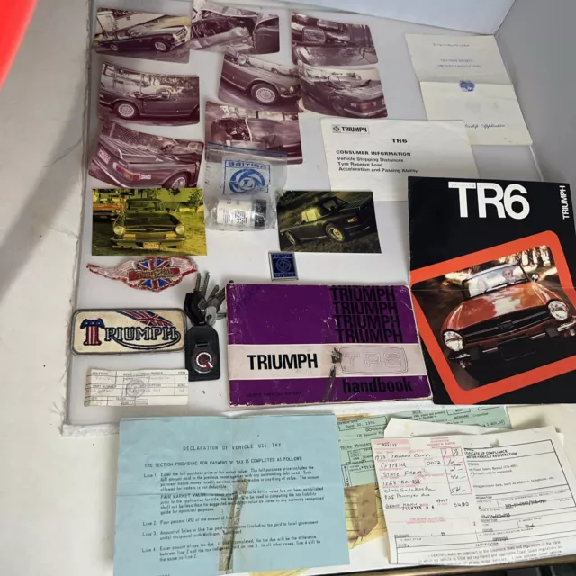 TRIUMPH TR6 1973 Lot Hand Book Crash Photos Keys Patches British ...