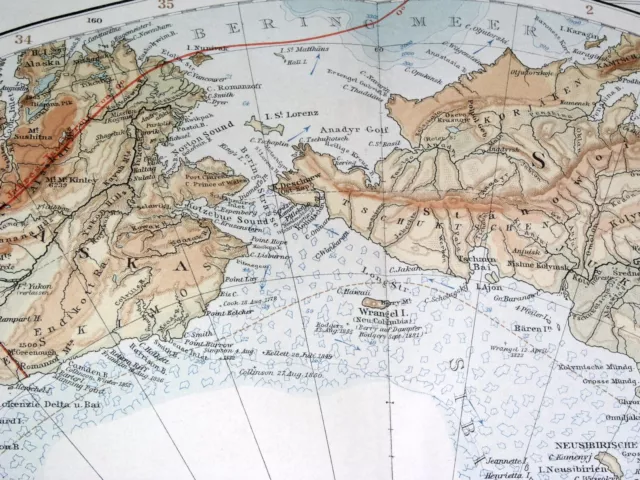 1905 ANTIQUE MAP Of North Pole Arctic Alaska Greenland Svalbard ...