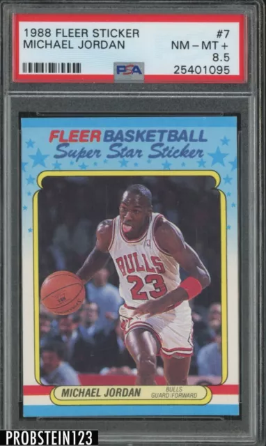 1988 FLEER STICKER Basketball #7 Michael Jordan Chicago Bulls HOF PSA 8 ...