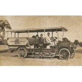 Conductor, Norcott Roberts on the running board of an Ipswich Motor Bus Company vehicle, Ipswich, 1912