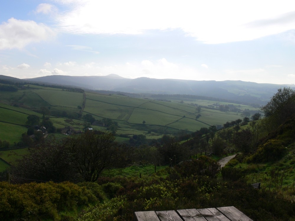 Photograph of Tegg's Nose Country Park, Cheshire. View from the cobbled path down from the Country Park Car Park