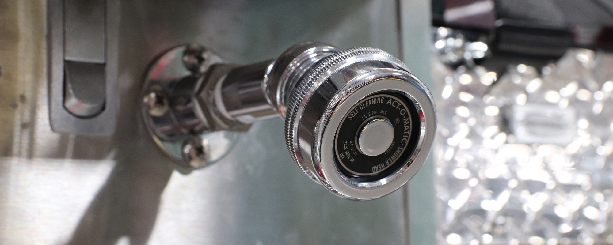 Shower head for carcinogens on the interior of a Pierce fire truck. 