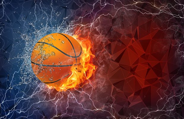 Basketball ball in fire and water