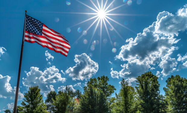 American flag on a sunny day.