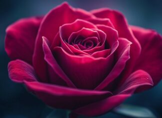 A macro shot of a Love rose with intricate details of its petals.