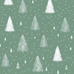 Simple Christmas wallpaper with a pattern of small Christmas trees in white, scattered across a pastel green background with a subtle texture (2).