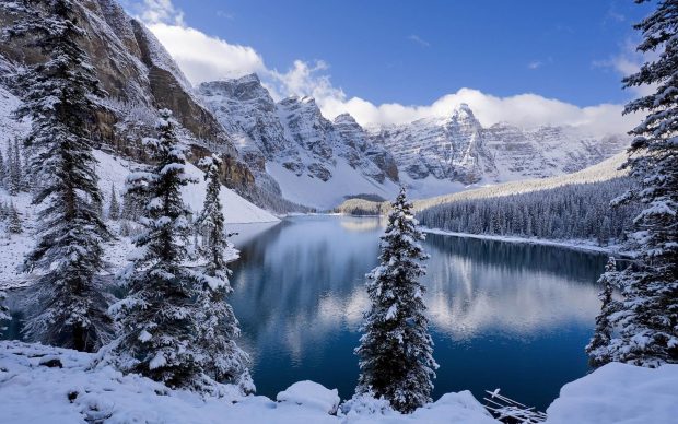 Mountain Beside River in the Winter Picture.