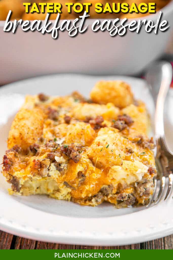 slice of tater tot sausage casserole on a plate