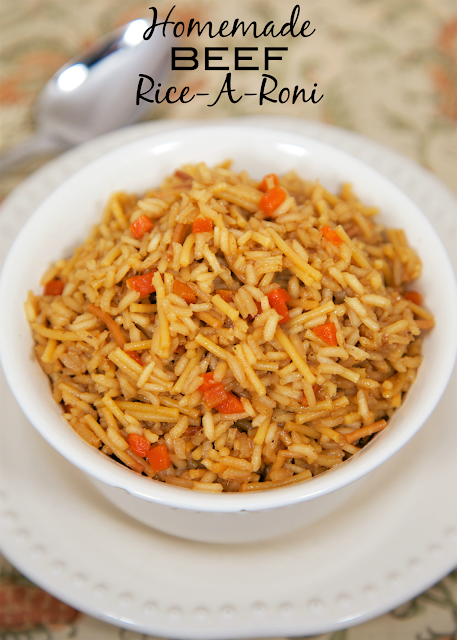 Homemade Beef Rice-A-Roni - never use the boxed stuff again! This looked and tasted just like the real thing! I had to tell my husband that I made the rice from scratch - not a box. Rice, pasta, beef broth, beef bouillon, onion powder, Worcestershire, soy sauce, garlic powder, pepper and chopped carrots. Seriously delicious! We make this all the time - SO much better than the box.