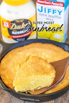 cutting cornbread in skillet