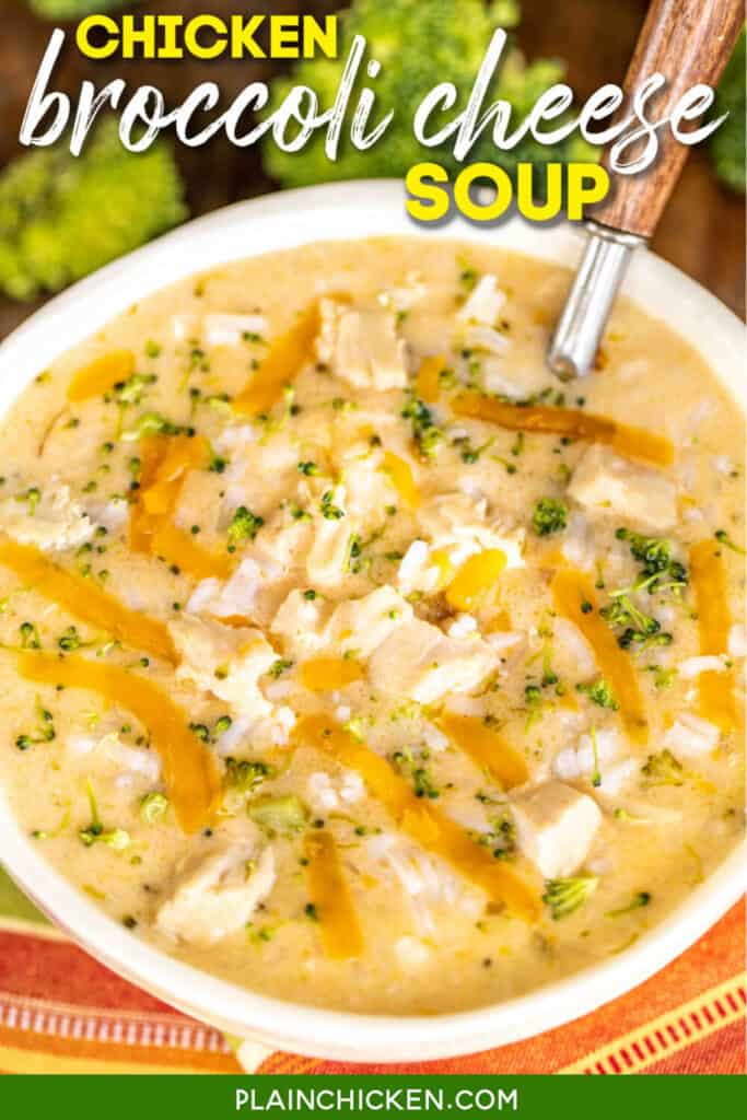 bowl of chicken broccoli cheese soup