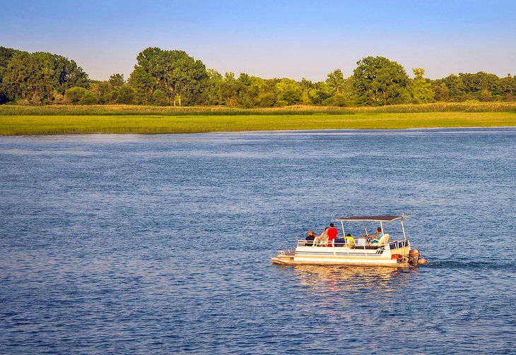 Boat on the South Detroit River, which flows to Lake Erie