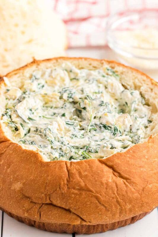 Best spinach artichoke dip in a bread bowl