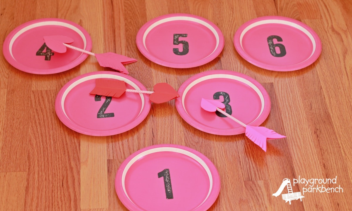 Plates with numbers and paper arrows