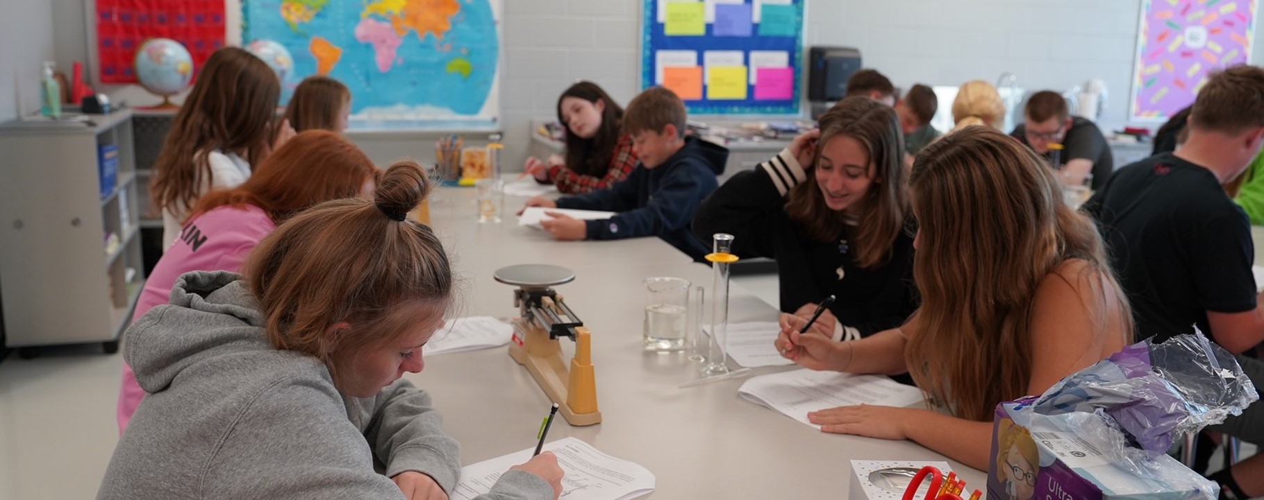 students working in science class