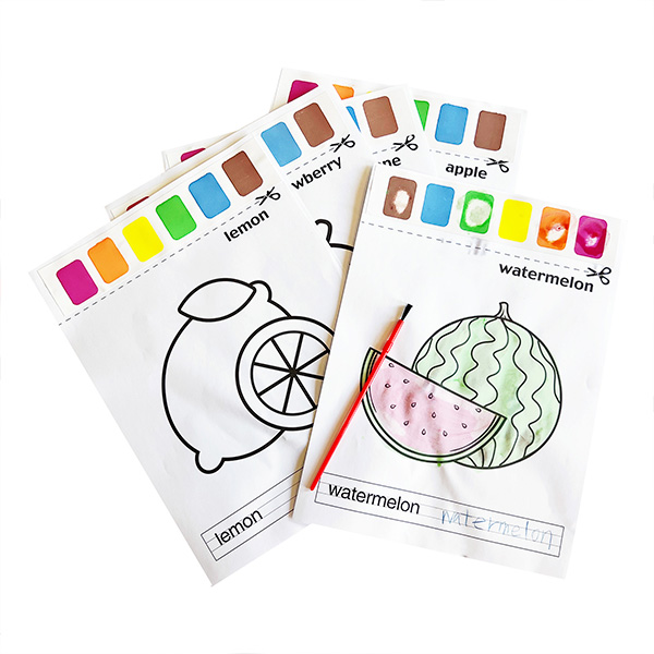 8Pcs drawing Fruit Colouring Pages With Brush