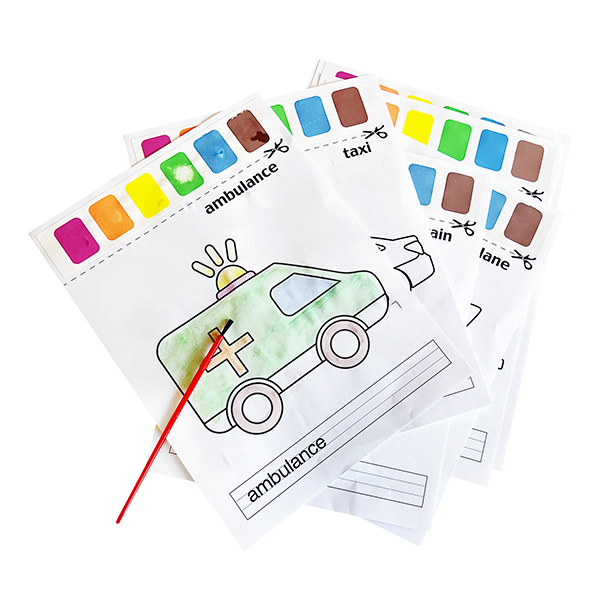 8Pcs Car Watercolor Coloring Pages With Brush