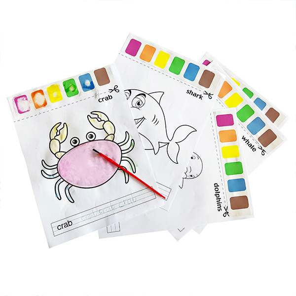 8Pcs Sea lives Coloring Pages With Brush