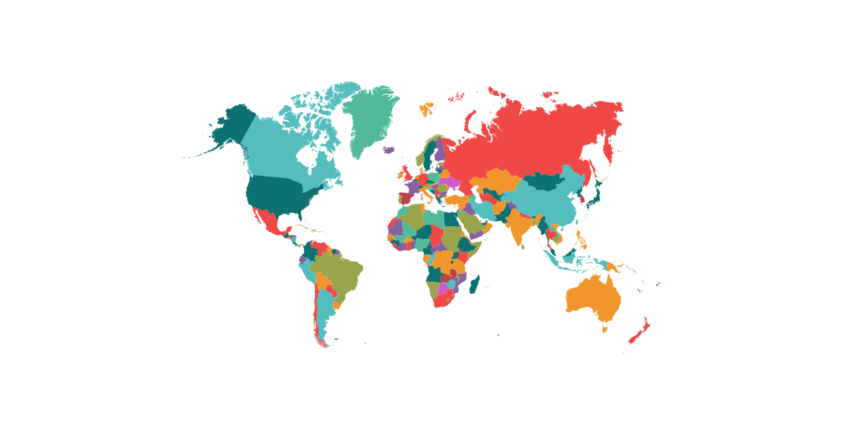 world map, colorful continents, geographic representation, global regions, World Map PNG