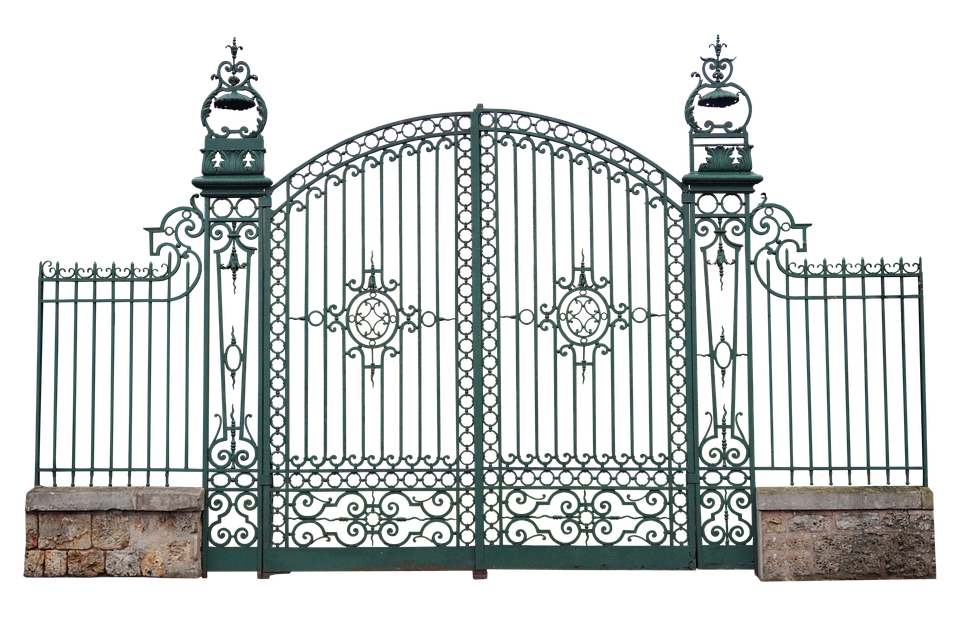 ornate metal gate, decorative entrance, wrought iron design, garden barrier, Gate PNG