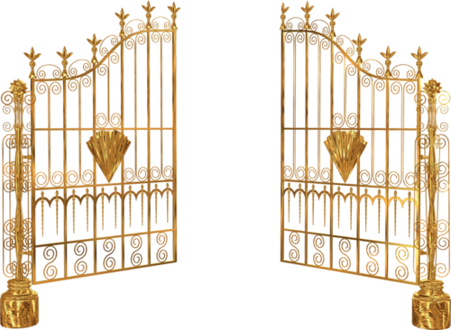 golden gates, ornate entrance, decorative doors, luxury architecture