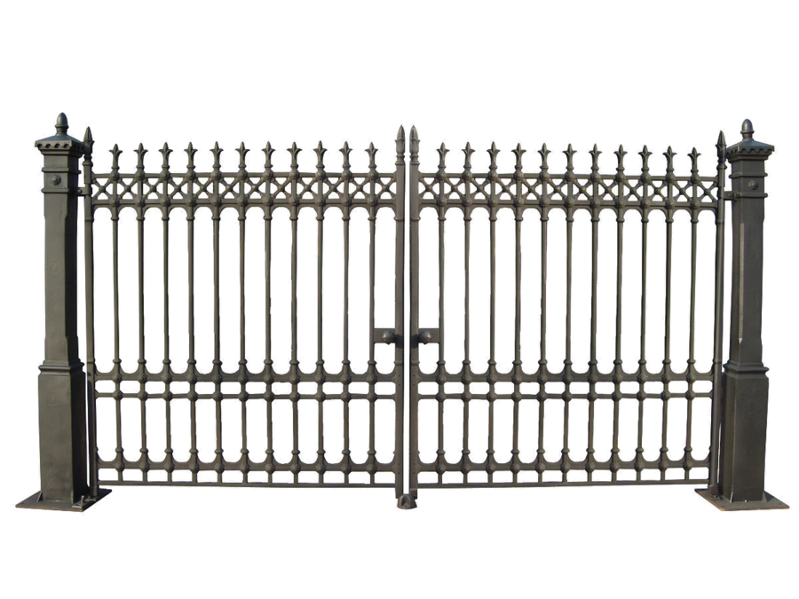 ornate metal gate, decorative fence entrance, wrought iron barrier, secure outdoor enclosure, Gate PNG