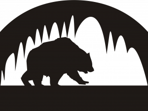 bear silhouette, wildlife illustration, nature design, black and white art, Cave PNG