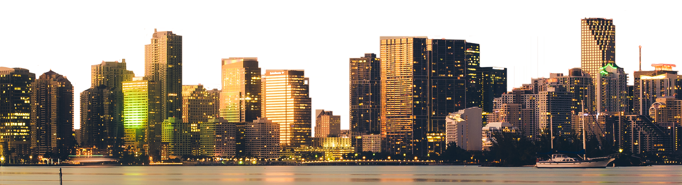 city skyline, urban architecture, illuminated buildings, waterfront view, Building PNG