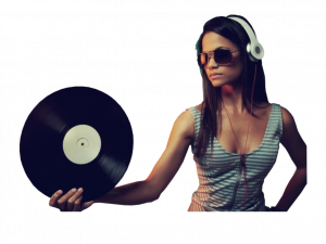 DJ, vinyl record, music mixing, headphones, stylish entertainer, DJ PNG