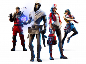 Fortnite characters, battle royale heroes, gaming avatars, multiplayer squad, Fortnite PNG