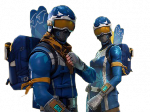 Fortnite characters, blue ski outfit, gaming avatars, battle royale skins, Fortnite PNG