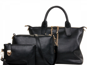 black leather handbag, stylish purse set, women's fashion accessories, versatile tote bags, Leather Bag PNG