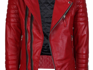 red leather jacket, biker style coat, quilted interior, fashion outerwear, Leather Jacket PNG