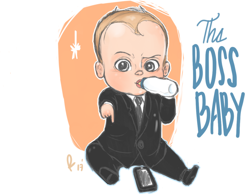 baby in suit, animated character, bottle feeding, playful illustration, The Boss Baby PNG