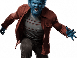 blue character, superhero transformation, action pose, fantasy creature, X-Men PNG