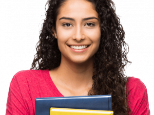 smiling student, holding books, curly hair, educational success, Student PNG