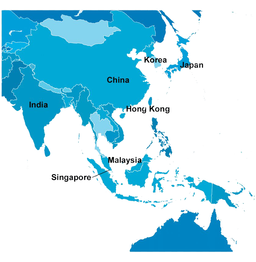 Asia Blue Map Transparent