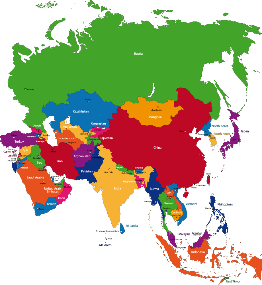 Asia Map, World, Geographic Representation Transparent