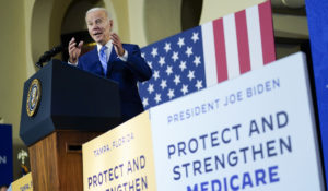 President Joe Biden speaks about his administration's plans to protect Social Security and Medicare and lower health care costs, Thursday, Feb. 9, 2023, at the University of Tampa in Tampa, Fla. (AP Photo/Patrick Semansky)