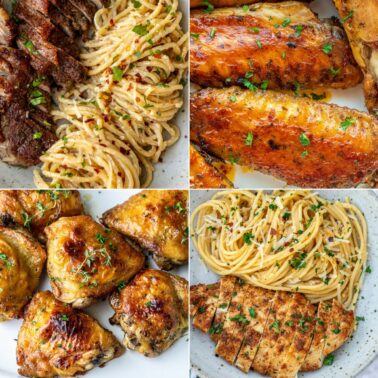 Collage of four dinner ideas.