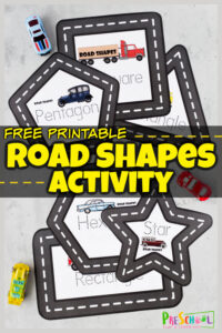 This outrageously fun shape activity for preschoolers uses our free printable road shape mats to practice making shapes and learning shape names too! The tracing shapes activity uses a hot wheel car to trace shape using these free printable Road Shape Mats. This learning shapes is such a fun, hands-on shape activities for kindergarten, pre-k, preschool, and toddler age students. Simply download pdf file with shape printables and you are ready to play and learn with this car activity for toddlers.