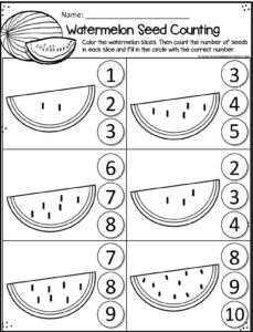 Watermelon Seed Counting Summer Math Worksheet